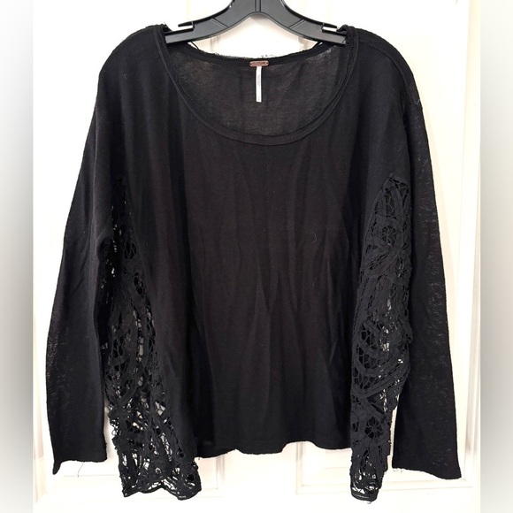 Free People Linen Blend Oversized Crochet Lace Top S - Picture 2 of 8